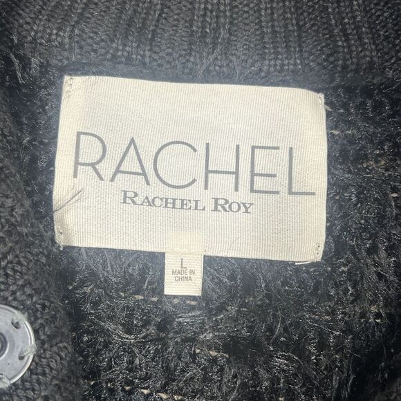 Rachel Roy Sweater Dress Womens Large Black Brown Striped Stretch Wool Fitted - Picture 2 of 13